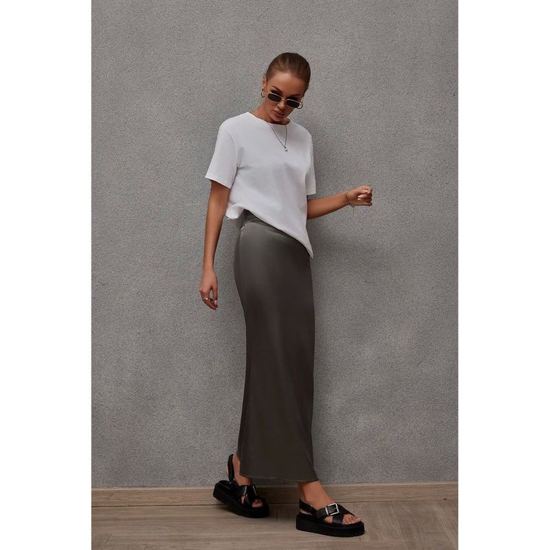 Solid Color Fish Tail Wrapped Hip Skirt Pure Color Fishtail Sheath Skirt