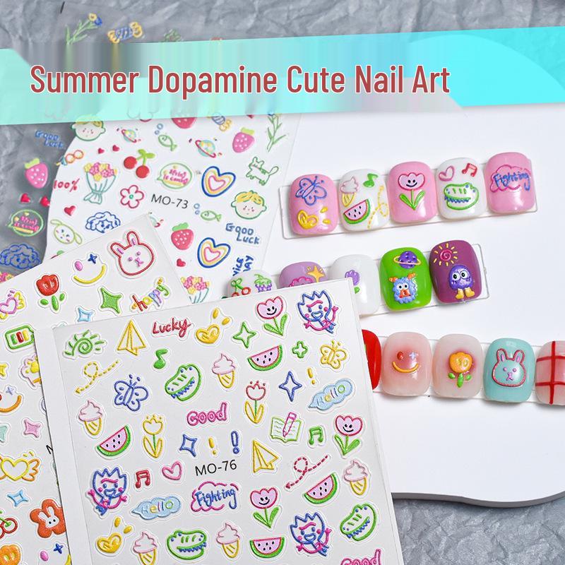 

3D Embossed Graffiti Nail Stickers: Cute Heart & Floral Designs