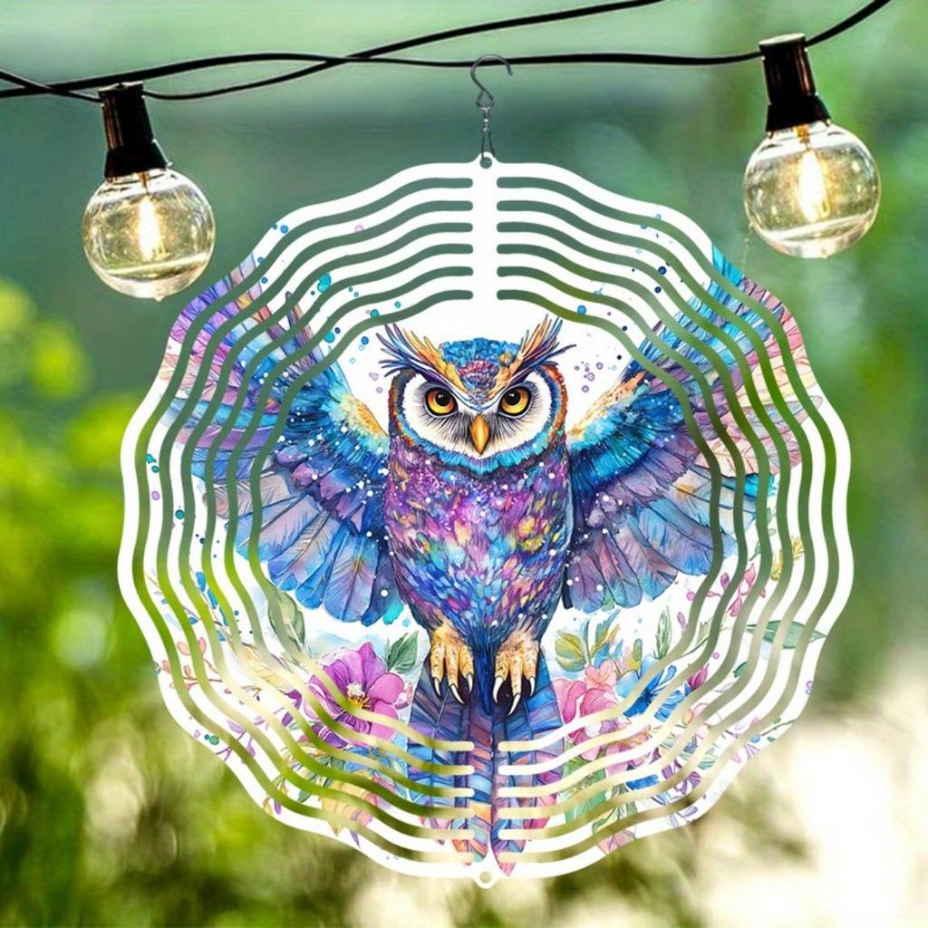 Buntes Eulen-Windspiel Metall Hängender Spinner für Außen Garten Hof Dekoration Vogelabwehr Rotierende Windmühle Dekor
