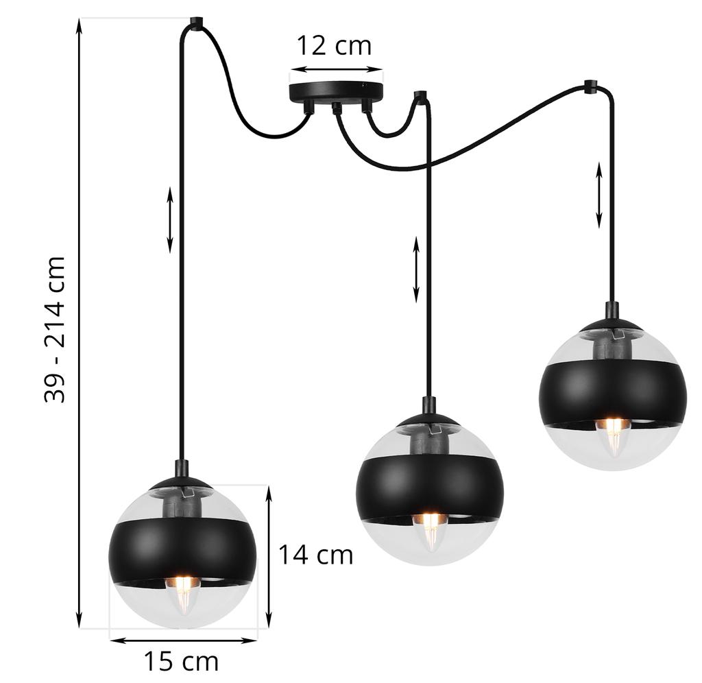 Toledo Spider Hanging Lamp Black 3-Flat Black Lampshade E14