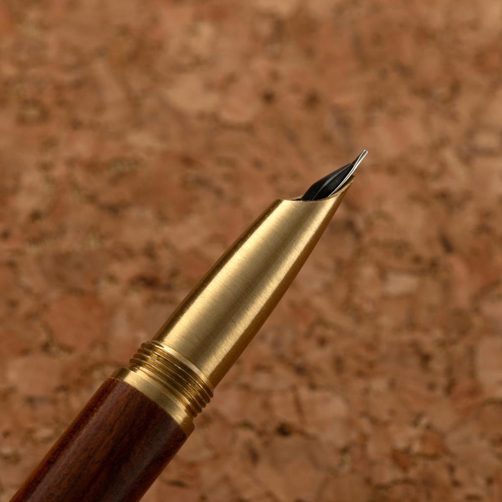 Retro Sandalwood & Brass Fountain Pen - Dark Nib, Calligraphy Practice, Engraved Logo