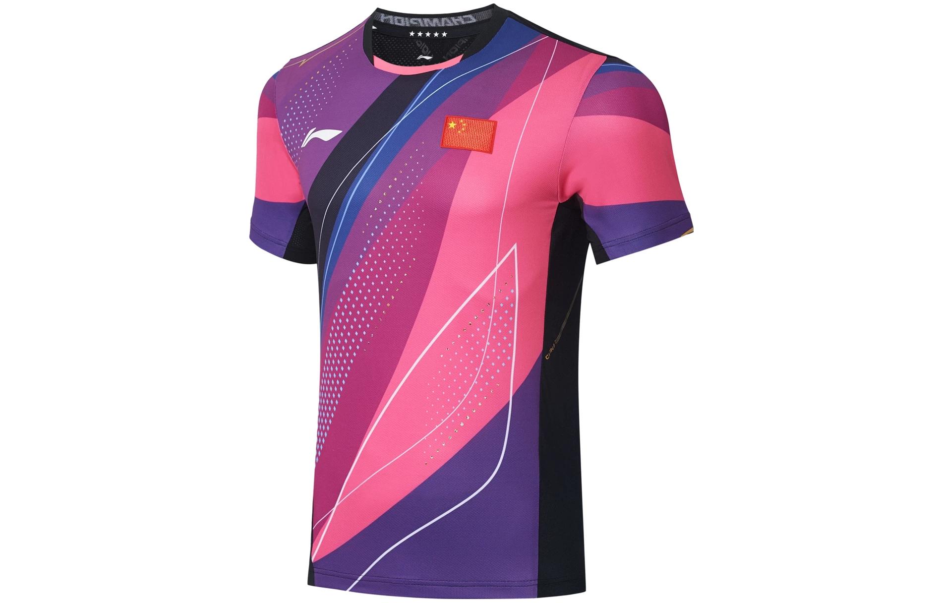 Li Ning Table Tennis Collection T Shirt Men s Fluorescent Lotus Pink AAYT027-1 M