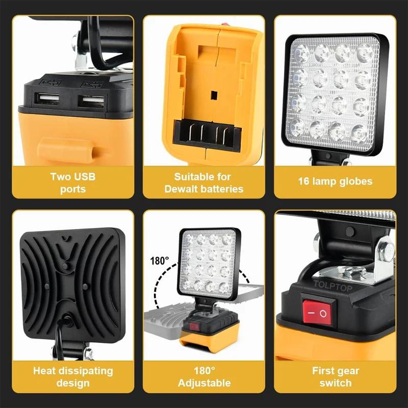 Portable LED Work Lights For Dewalt 18V 20V Lithium Battery 4 Inch Spotlight With USB Flashlight Emergency Lights Lighting Tool