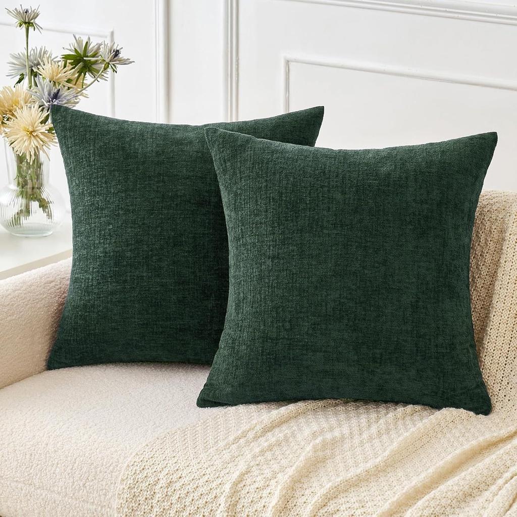 Chenille Kissenbezüge 45x45 cm Weich Dunkelgrün Dekorative Zierkissenbezüge Quadratische Kissenhüllen Unifarbene Kissenbezüge für Sofa