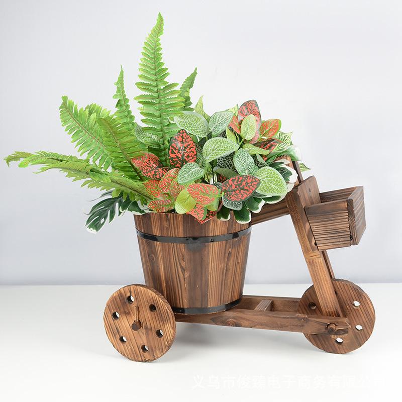 Retro Style Carbonized Wood Tricycle Planter for Succulents - European Pastoral & Japanese Inspired Decor