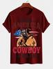 2026 New Pure Cotton Tshirt American Vintage Distressed Denim Horse Riding Print Summer Casual Loose Round Neck Top