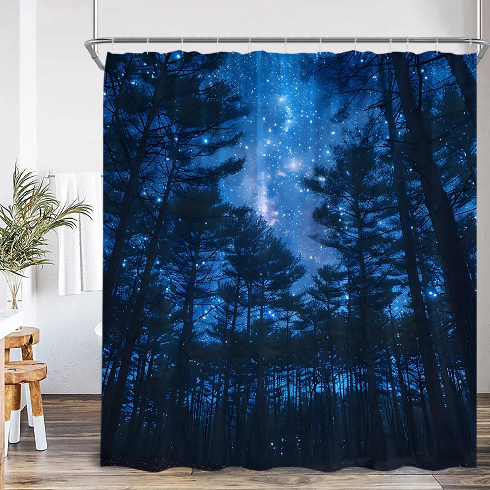 Fantasy Sky Meteor Shower Curtain Full Moon Space Universe Forest Cloud Magic Astrology Polyester Bath Curtain Decor With Hook