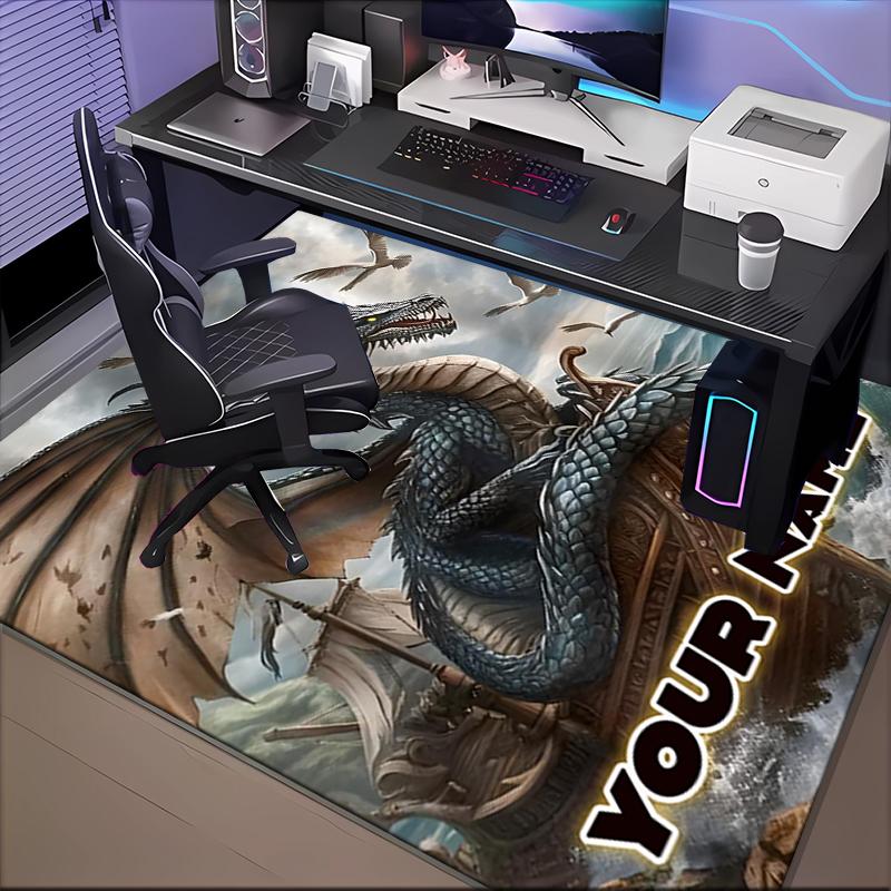 1PC Custom Name Dragon's Stormy Voyage Theme Floor Mat Ideal for Living Room, Game Rooms, Office, Bedroom, Office Floor Mat , Floor Mats for Home