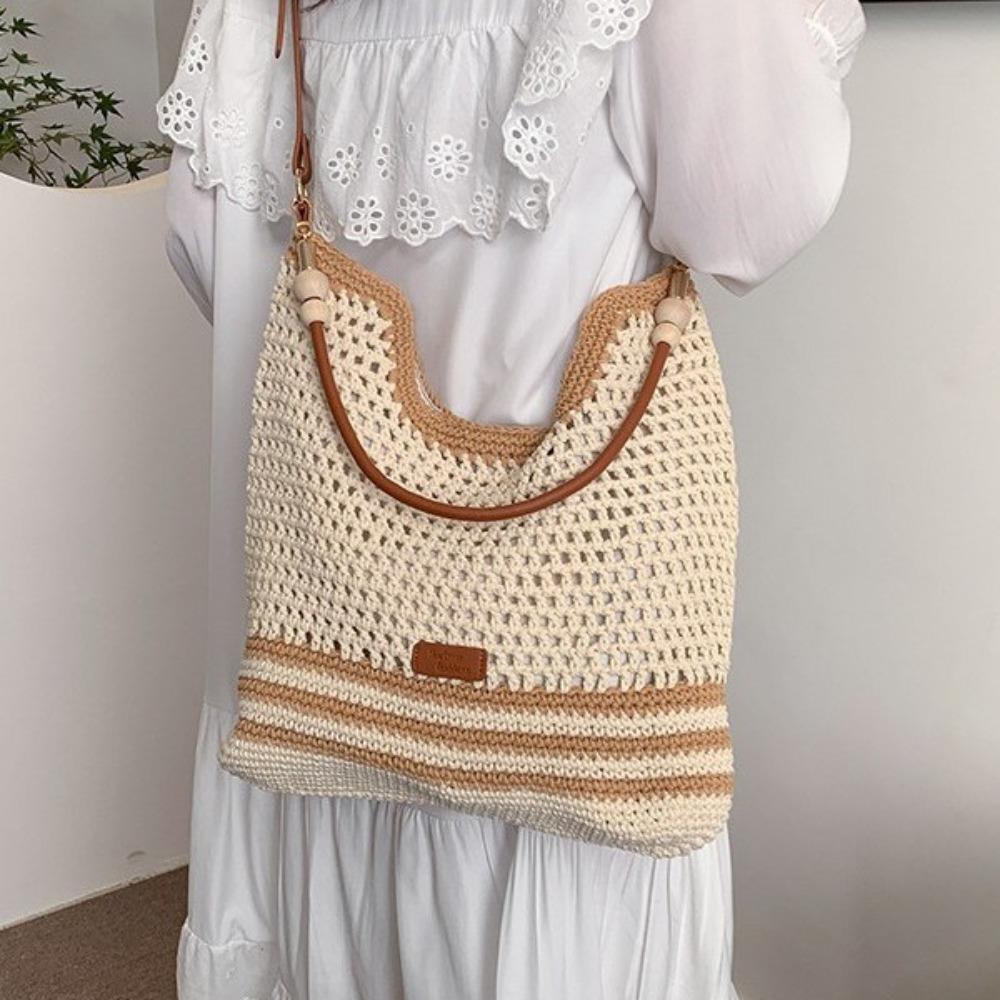 Fashion woven stripe contrast cut-out women's underarm bag spring new shopping bag shoulder crossbody bag
