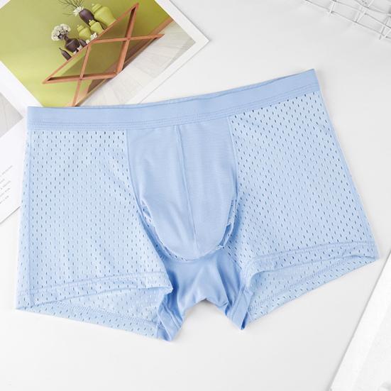 Men Boxers Elephant Nose Thin Seamless Ice Silk Hollow Mesh Mid Waist Mesh High Elasticity Solid Color