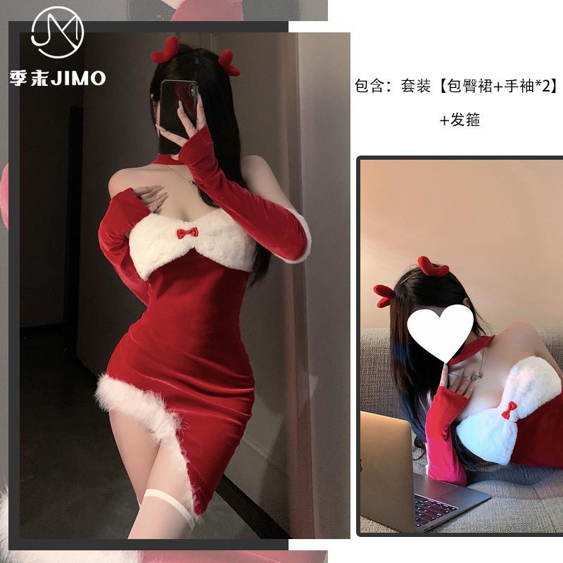 Sex underwear new Christmas clothing bunny uniform temptation tube top irregular red new robe women