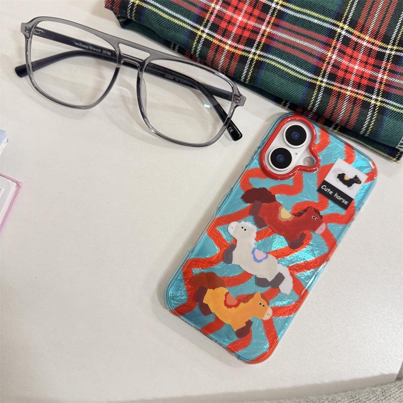 

Cartoon Pony Wave Pattern Phone Case for iPhone 17/16 Pro Max/15/14 - New Model for Women Apple 15 Pro Max