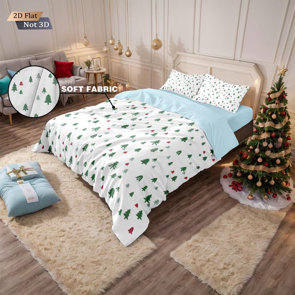3pcs minimalist green Christmas tree printed coreless duvet cover set multi size bedroom holiday bedding holiday decorations