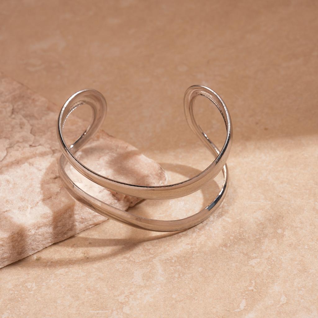 Heavy Industry Metal Glossy Geometric Double Layer Open Bracelet Unique Personality Jewelry