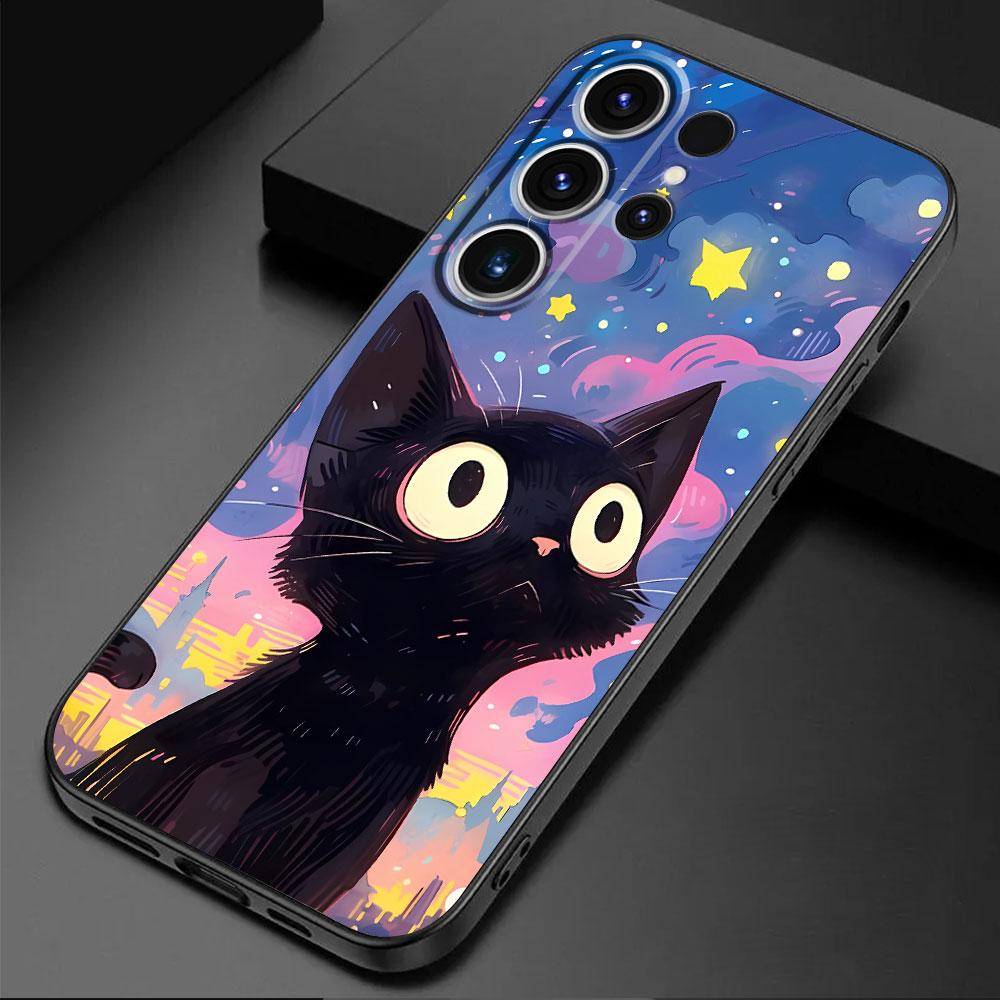 Starry Sky Cat Cover Capa Silicone Phone Case for Samsung Galaxy S21 5G S21 FE S24 Ultra S22 Plus S23 Ultra S20 S24 Plus S21