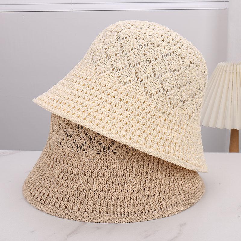 New hollow knitted bucket hat adult face small breathable versatile bucket hat sunscreen visor basin hat