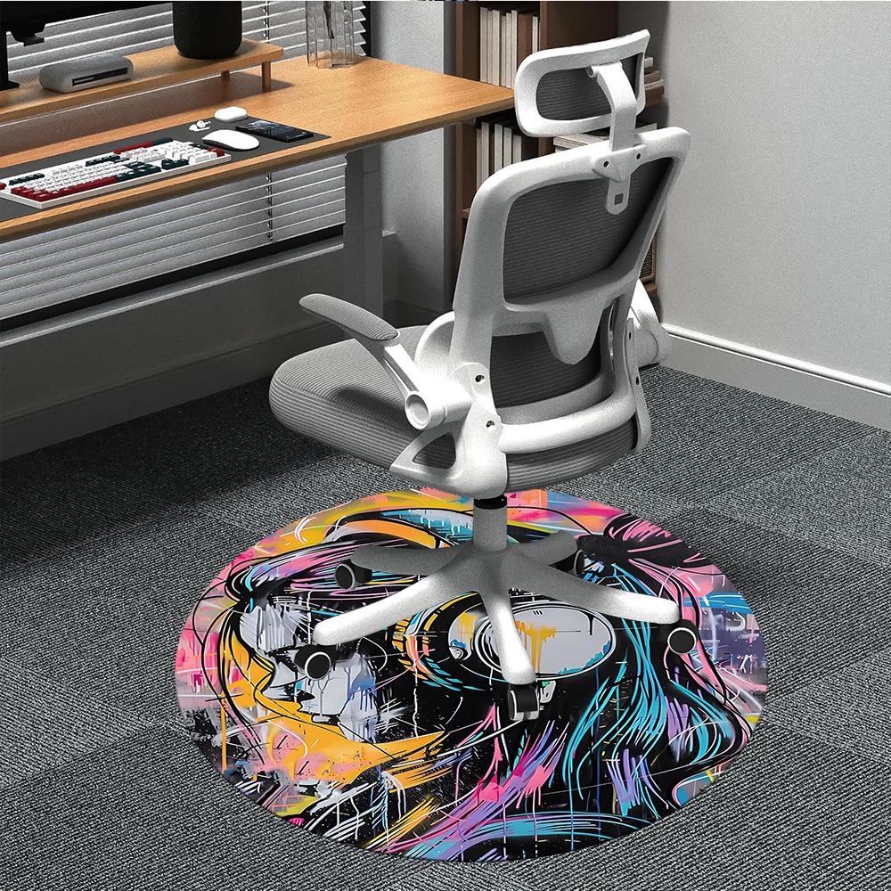 

1PC Headphones, Graffiti Office Round Area Rug, Indoor Mat Suitable ForOffice, Under Office Chairs Bedroom Living Room Home Decor, Room Deco g092 80cm by 80cm