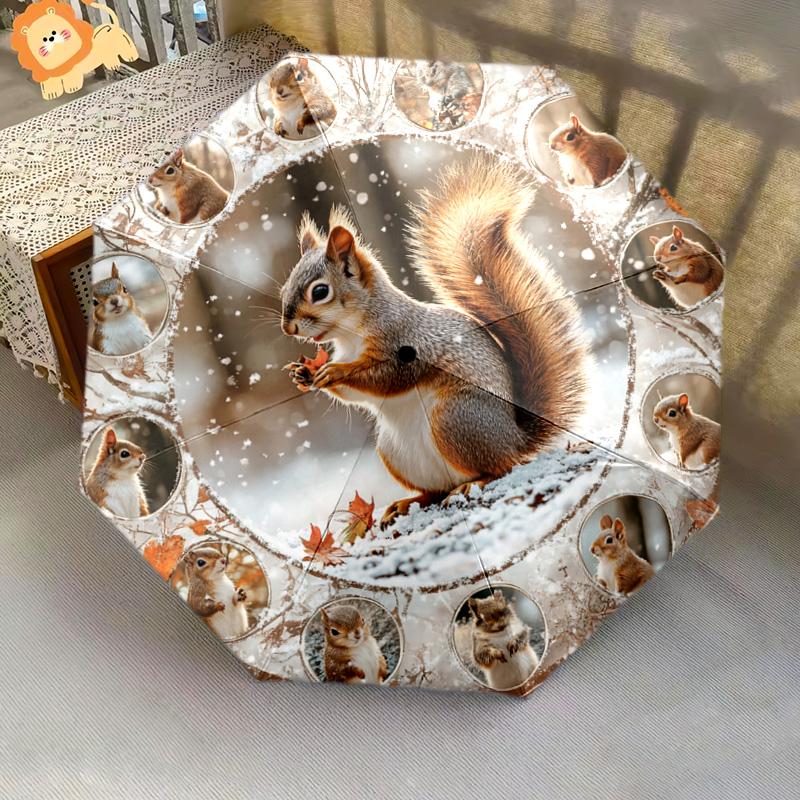 1 PC Automatic Folding Umbrella - Squirrel Pattern, Portable & Foldable Design with 8 Ribs, Christmas Birthday Gifts