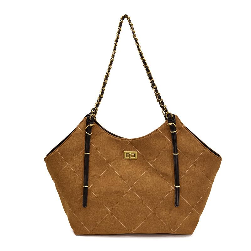 

Новая сумка-тоут с бриллиантовой цепочкой, большая вместимость, модная наплечная сумка, свободная сумка под мышкой коричневый