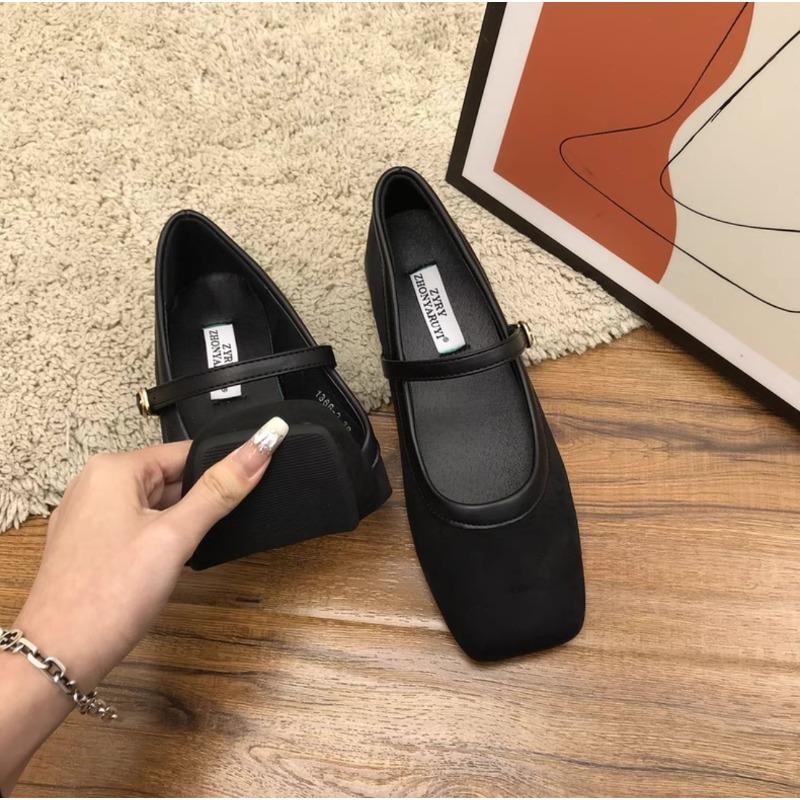 New Style Women's Brand Flat Bottom Mary Jane Women's Retro One Line Buckle Red Women's Patent Leather Ballet Shoes