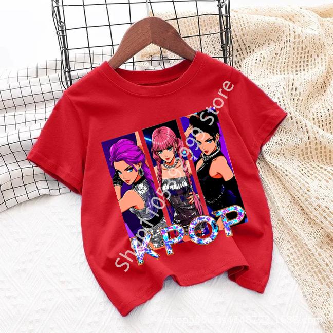 2026 Girls KPOP Idol Group Print Short Sleeve Boys and Girls TShirt Cute Cartoon Graphic Tee Kids Summer Casual Top