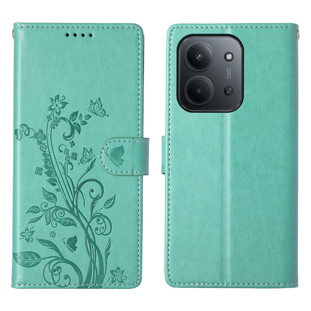 Für Xiaomi Redmi 15C 4G (EU) (173 mm)/15C 5G (EU) (173 mm) Brieftasche Hülle Schmetterling Floral Prägung PU Leder Handyhülle mit Handschlaufe