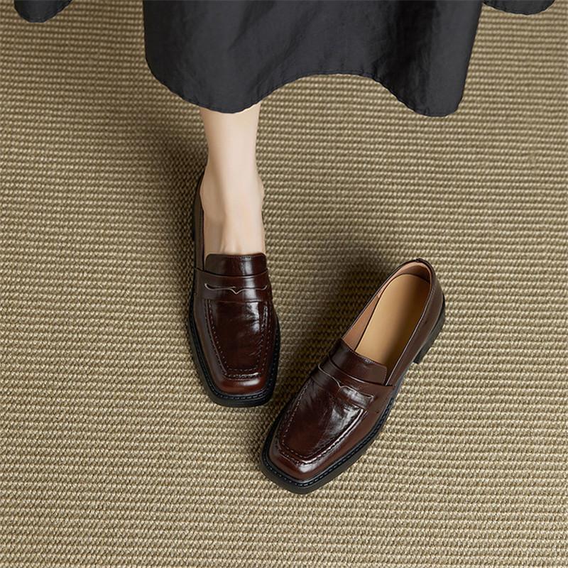 Fashion New Spring/autumn Genuine Leather Women Shoes Square Toe Loafers Shoes for Women Fashion Retro Chunky High Heels Women Pumps