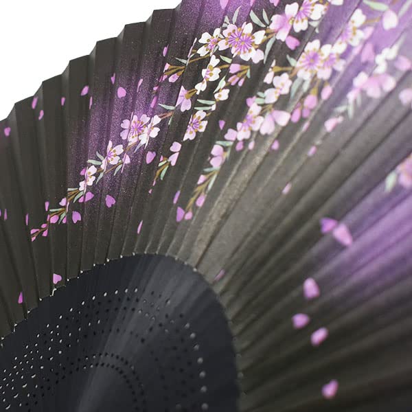 Kimono Doftande Vikfläkt med Svartfärgad Medium Snideri och Design av Hängande Körsbärsblommor [Stilfull Iroha] Dam