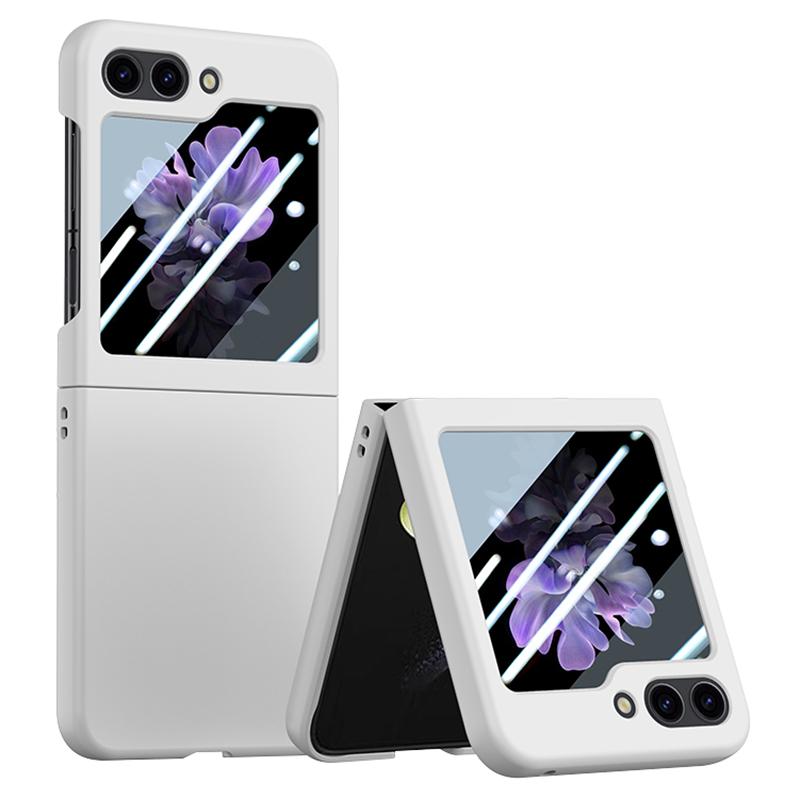 

For Samsung Galaxy Z Flip6 5G Case Large Window Hard PC Phone Cover with Small Screen Film White