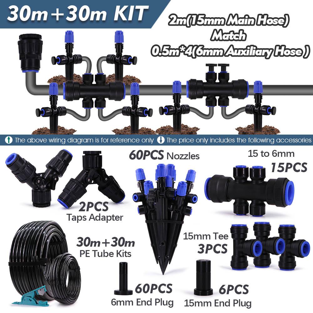 1/2" 360° Bubbler Irrigation Watering System Adjustable Sprinkler OD-15mm PE Hose Quick Connector for Garden Dripper Sprayer Kit