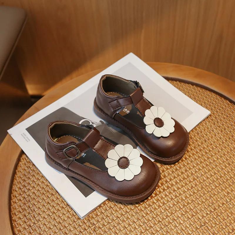 

2024 Детские кожаные туфли Модные милые туфли принцессы с цветочным принтом для девочек с круглым носком Детские туфли Мэри Джейн в стиле ретро 23 коричневый