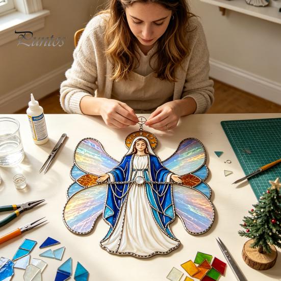 Relaxing Handcraft Gifts Christian Suncatcher DIY Kit, Stained Glass Style Religious Sun Catcher, Spiritual Home Decoration Crafts Iridescent Hanging