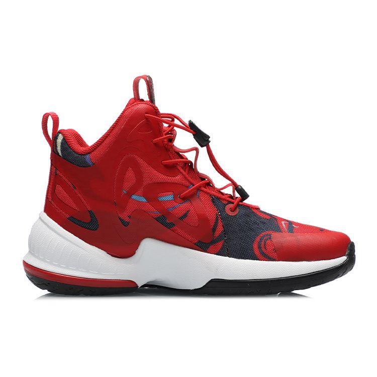 Li Ning High-Top Basketball Shoes With Shock Absorption And Resilience Kids Sneakers Red Black YKBR016-9
