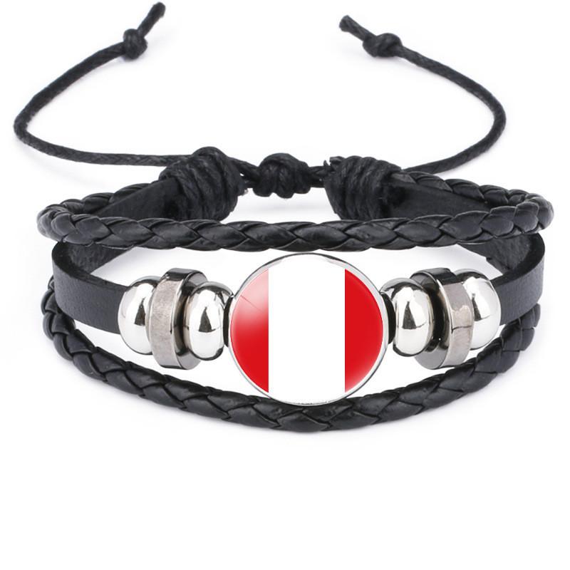Unique South American Flag Time Gem Black Leather Multilayer Braided Bracelet