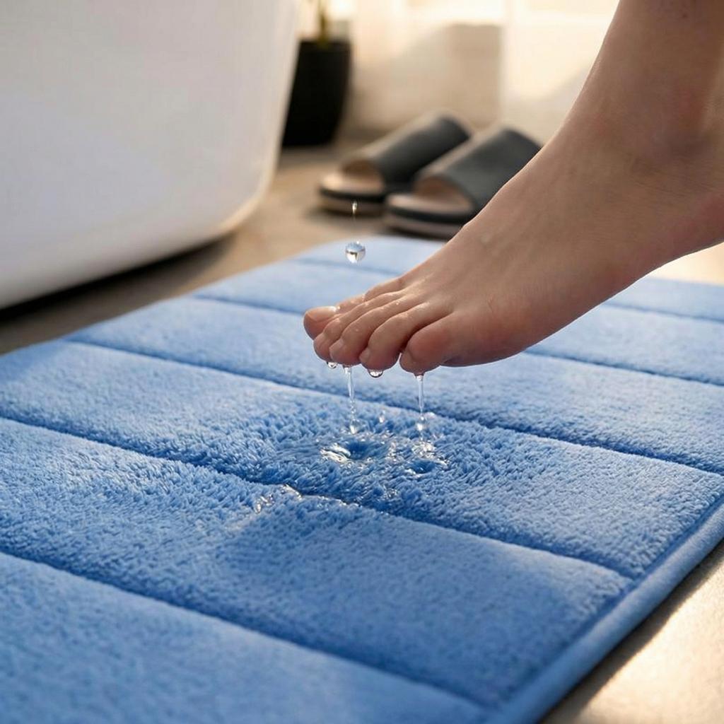 Absorbent Non Slip Bathroom Rug Coral Fleece Bath Mat Soft Comfortable Water Resistant Floor Mat for Shower Tub 40x60cm