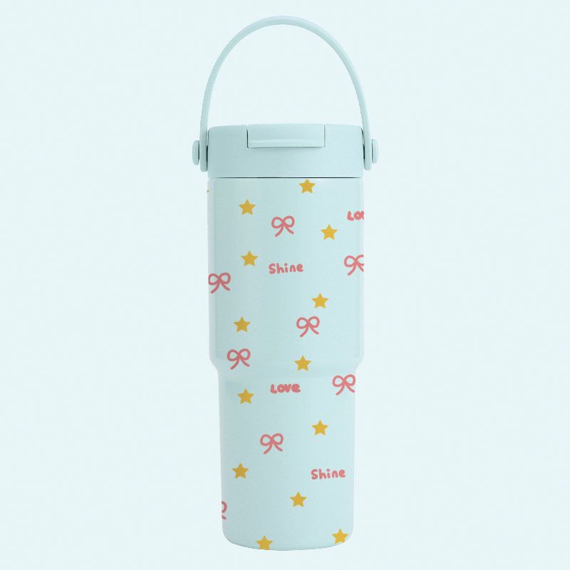 Ceramic Inner Coffee Cup with Handle, Large Capacity Thermos Cup, Portable Car-Mounted 30oz Car Ice Cup