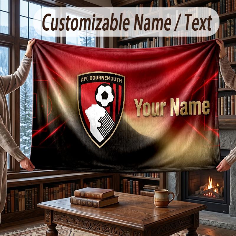 Custom Name Flannel Throw Blanket Bournemouth Football Pattern Warm Home Decoration