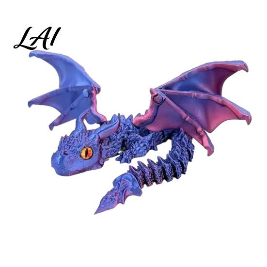 Stress Relief Dragon Ornament 3D Printed Articulated Figurine with Adjustable Wings and Unique Eyes Sculpture Movable Joints for Home Decor