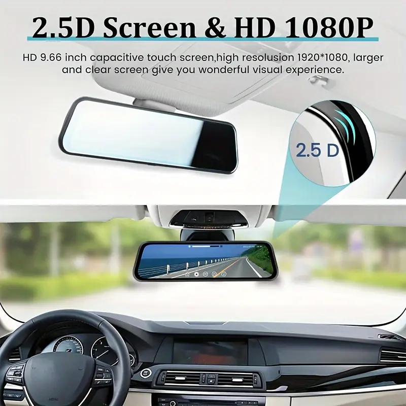 4K Front and Rear Mirror Dash Cam, 9.66" IPS Touch Screen Dual Cameras, Loop Recording, G-Sensor, Parking Assistance, Backup Cam