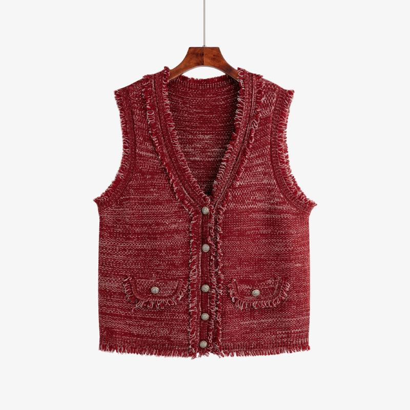 

Плюс Размер Женский V-образный вырез Ретро Жилет Без Рукавов Трикотажный Топ XXXL бордовый