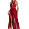 European & American Sexy Mesh Halter Lingerie Set with Hollow Out Long Dress