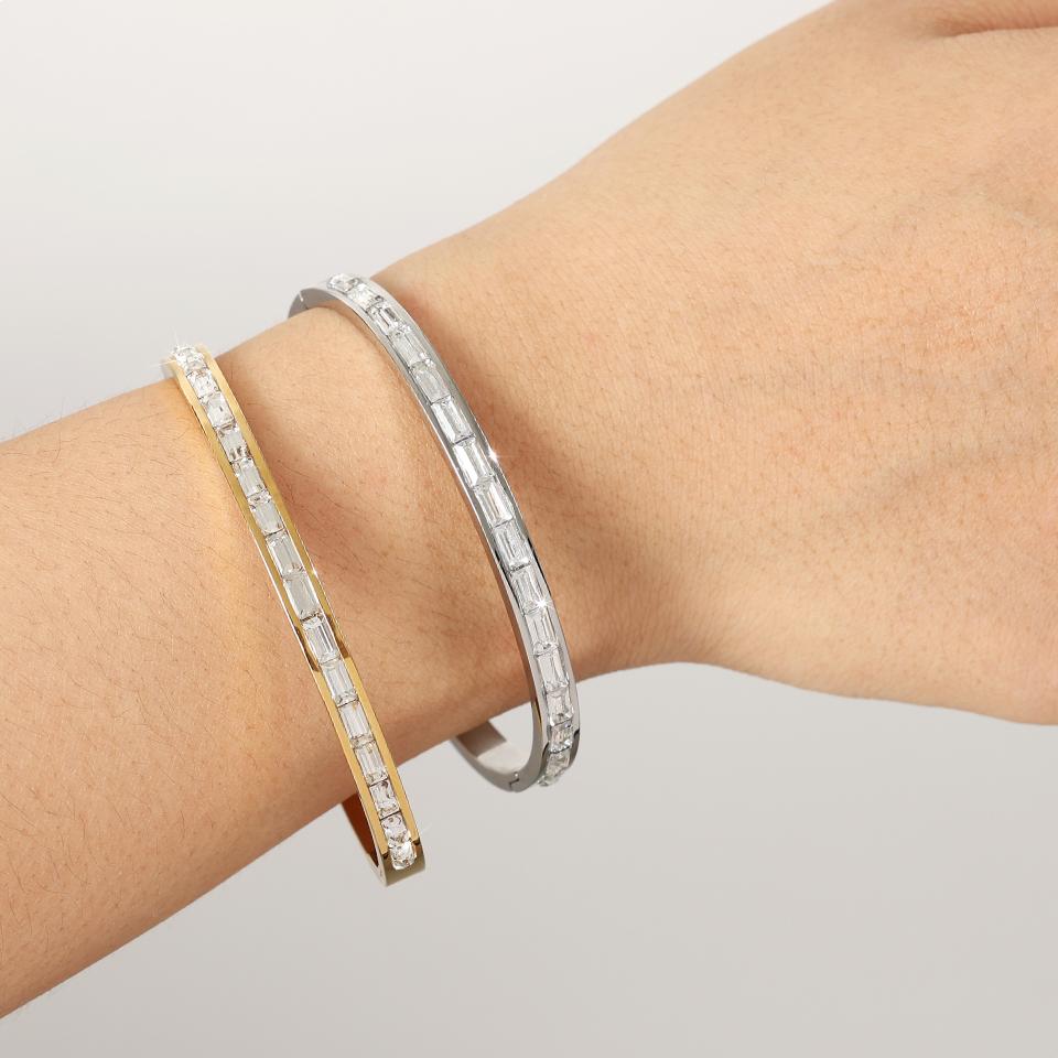 Htpwe Stainless Steel Ring Inlaid With Zircon Wide Version Glossy Bracelet 18k Couple Holiday Gift Bracelet Party Daily  Zircon