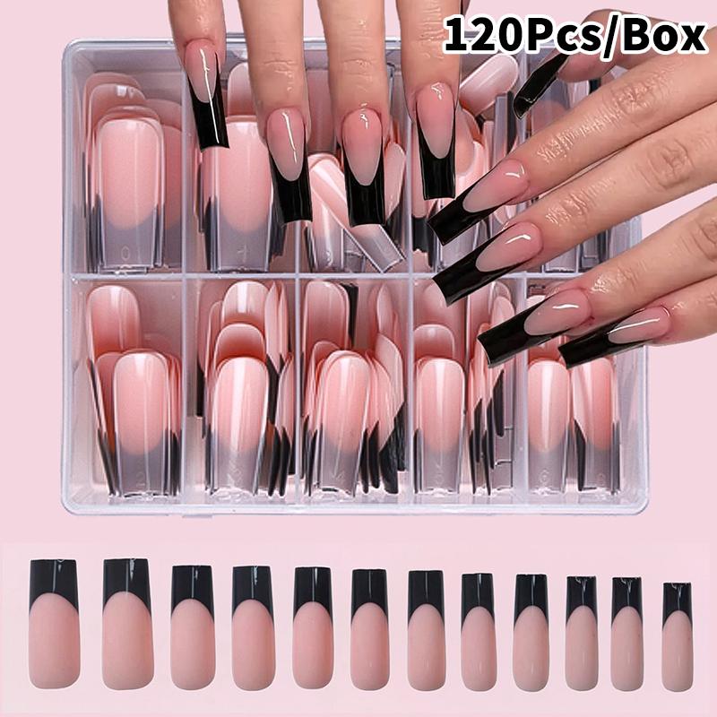 120/240/360 st/låda Glansiga Mjuka Gel Rosa Franska Manikyrspetsar Medium Mandel Vita Enkla Press-On Naglar Stor Kapacitet Låtsasnaglar