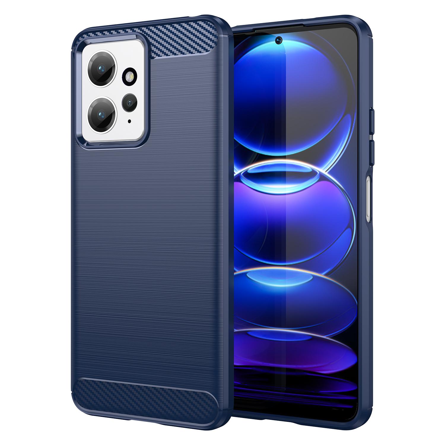 

For Xiaomi Redmi Note 12 4G TPU Phone Cover Brushed Carbon Fiber Texture Drop Protection Phone Case Blue