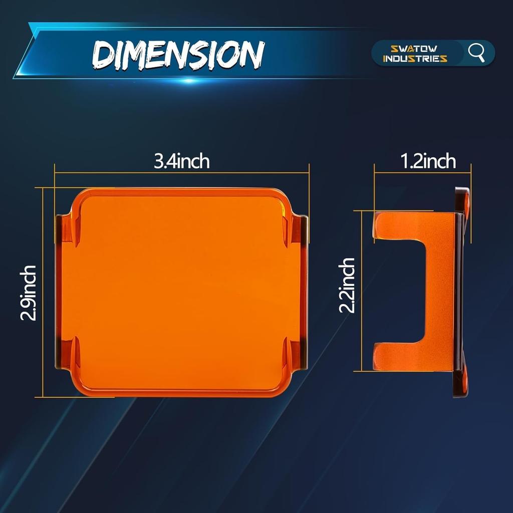 2PCS Pod Light Covers Amber 3 Inch LED Light Bar Cover Amber LED Pods 3X3 Square Work Lights Cube Covers Ditch Pods PC Lens Cover