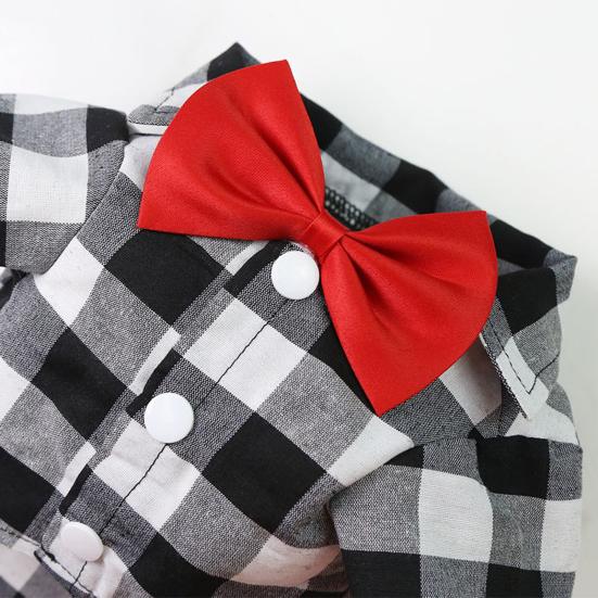 Pet T-Shirt Plaid Printing Bow-knot Decor Polyester Turndown Collar Dog Costume Shirt for Daily Life