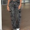 Vintage Y2k Washed Multi-Flap Pocket Straight Leg Cargo Jeans Women's Mid-Rise Versatile Streetwear Campu Sall Seasons Match