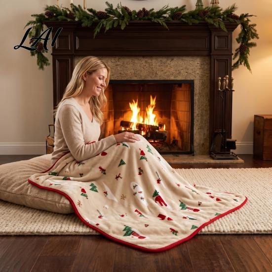 Lightweight Travel Blanket Flannel Christmas Throw Snowy House Tree Blanket Xmas Cozy Plush Portable Couch