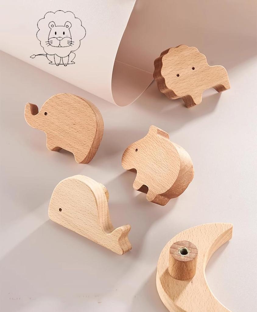 ZATAO Wall Perforated Screw Door Antique for Wall Set of 6 Hooks, Self-Adhesive, Board, Mount, Handle, Wooden, Cute, Clothes, Hats, Bags, Kitchen,