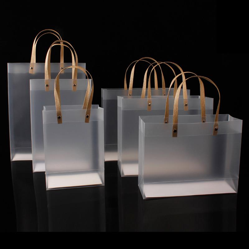 

10pcs High-quality Semitransparent Plastic Bag Frosted PP Bags With Paper Handle Hard Plastic Package Gift Candy Advertising